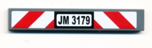 6636pb040-85G Tegel 1x6 gevaarstrepen en nummerbord JM 3179 grijs, donker (blauwachtig) gebruikt *5t13-02
