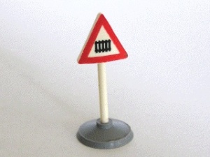 747p03c01-1 CLASSIC Verkeersbord- Bewaakte spoorwegovergang dikke voet wit gebruikt *0L0000