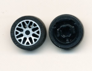 93595pb02c01-11 Wiel klein 11x6mm met 8 "Y" spaken met zilveren opdruk met band 14x6mm glad (50945) zwart NIEUW *5W000