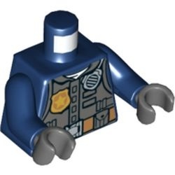 973pb2857c01-63 Torso, donkergrijs veiligheidsvest, radio, gouden badge en POLICE achterop blauw, donker NIEUW *0B0000