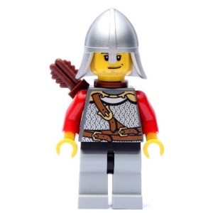 cas451G Ridders: Leeuwenridder met pijlhouder en zilveren helm met nekbescherming, baardstoppels gebruikt *0M0000