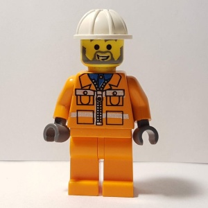 con001G Bouwvakker - Oranje jas met strepen en witte helm gebruikt *0M0000