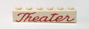 crssprt02pb44b-1G Steen 1x6 ZONDER bodemtubes THEATER in zwierige letters wit gebruikt *5V05-04