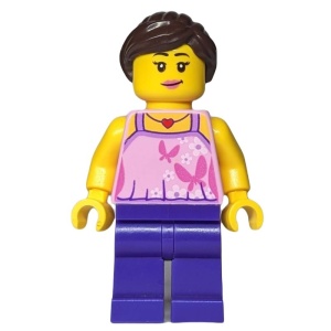 hol083 Meisje, top met vlinders, donkerpaarse benen en donkerbruin haar NIEUW *0M0000