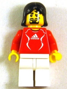 soc133sG Voetbal- Voetballer, rood shirt, witte benen #15 sticker gebruikt *0M0000