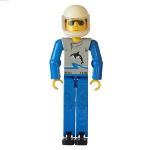 tech021bG Technic figuur, blauwe benen en armen, lichtgrijs torso MET witte helm gebruikt *0D000