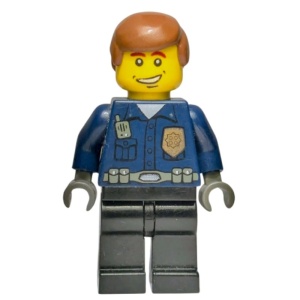 wc009G Politie, donekrblauw shirt met zwarte benen en bruin haar gebruikt *0M0000