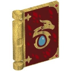 24093pb006-115 Boekkaft met drakenhoofd, diamanten en middenazuur ei op donkerrode achtergrond goud, parel NIEUW *0D0000