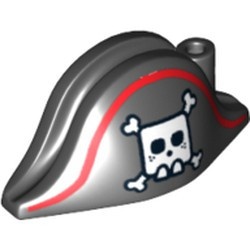 2528pb05-11 Ronde hoed (Piraten enz) met vierkante doodfskop zwart NIEUW *0L0000