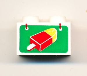 3004pb005-1G Steen 1x2 opdruk ijsje wit gebruikt *5V02-02