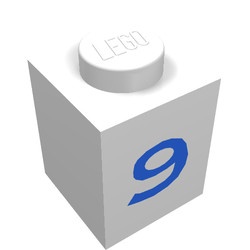 3005-9-1G Steen 1x1 met cijfer 9 wit gebruikt *5V01-02