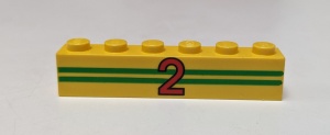 3009pb011-3G Steen 1x6 nummer 2 met groene lijnen geel gebruikt *5V06-06