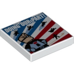 3068pb0985-1 Tegel 2x2 "DOING OUR PART" Superheroes patroon wit NIEUW *