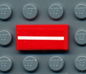 3069bpb0350-5G Tegel 1x2 met witte lijn (Sticker) rood gebruikt *5T02-11