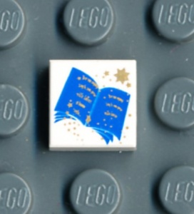 3070bpx8-1G Tegel 1x1 blauw boek en gouden sterren wit gebruikt *5T01-05