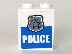 3245cpb013-1G Steen 1x2x2 Police met wapen (sticker) wit gebruikt *2-4