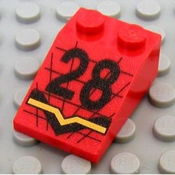 3298pb021-5G Dakpan bedrukt 33 3x2 met zwarte 28 & zwarte en gele strepen rood gebruikt *5R000