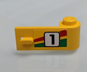 3821pb06-3G Autodeur 1x3x1 rechts rood/groene steep en nummer geel gebruikt *1B394