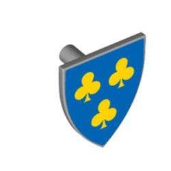 3846pb061-86 Schild driehoek blauwe achtergrond drie gele figuren grijs, licht (blauwachtig) *0L0000