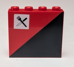 4215apb01-5G Paneel 1x4x3 diagonaal zwart/rood patroon links met mes en vork (sticker) - Set 7745 rood gebruikt *0D0000