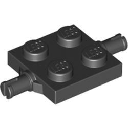 4600-11G Platte plaat 2x2 met 2 wielhouders (pinnen) zwart gebruikt *6K09