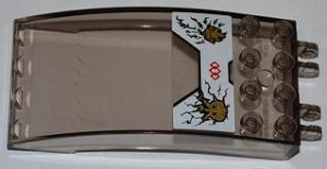 46413pb009-13 Ruit 8x4x2 Gebogen met 2x2 vingers, met Ninjago Kai en Jay sticker transparant zwart gebruikt *