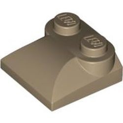 47457-69G Steen 2x2x 2/3 twee noppen, gebogen einde (kikker) crème,donker gebruikt *1D028