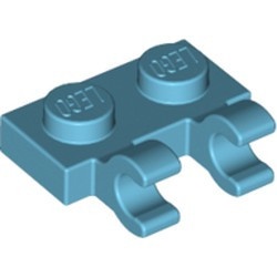 60470-156 Platte plaat 1x2 met TWEE horizontale clips blauw, middenazuur NIEUW *1B291