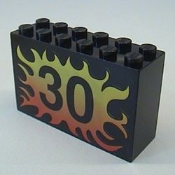6213pb08-11G Steen 2x6x3 met getal 30 in vlammen zwart gebruikt *5V000