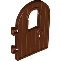 64390-88G Deur 1x4x6 boven rond met raam en sleutelgat, versterkte randen bruin, roodachtig gebruikt *1C032