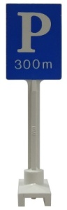 675p01-1G Verkeersbord- Parkeerplaats 300 m STAAND wit gebruikt *0D0000