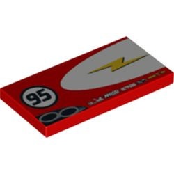 87079pb0029R-5G Tegel 2x4 met bliksem en '95' RECHTS rood gebruikt *5t14-02