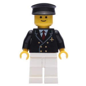 air029G Airport - Piloot met zwarte pet, classic smile, zwart pak met logo en witte broek gebruikt *0M0000