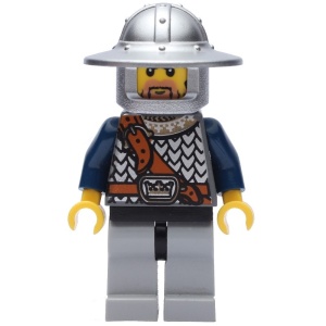 cas381G Fantasy Era- Knecht met kroon op torso, zilveren wijde helm en bruine baard gebruikt *0M0000