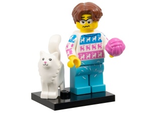 col27-11 Kattenliefhebber met standaard, kluwe wol en kat *