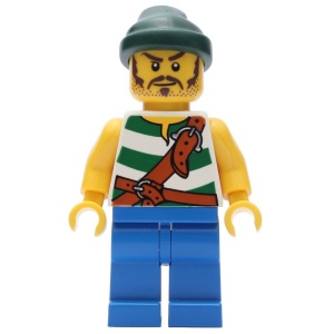pi132G Piraat, groen, blauwe benen en donkergroene muts gebruikt *0M0000