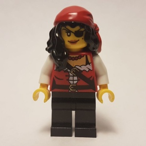 pi165 Piraat prinses - Zwart halflang haar met vaste rode hoofddoek, zwarte broek, ooglapje NIEUW *0M0000