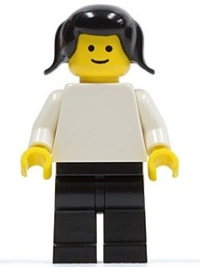 pln019G Plain witte Torso met witte armen, zwarte benen, zwarte Female Hair met Pigtails gebruikt *0M0000
