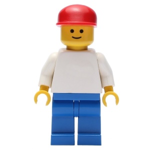 pln090G Effen witte torso met witte armen, blauwe benen, rode pet gebruikt *0M0000