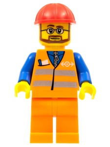 trn224G Oranje overal met veiligheidsstrepen, pet, baard en bril gebruikt *0M0000