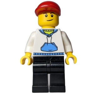 twn225G Jongen met witte trui, zwarte benen en rode pet gebruikt *0M0000