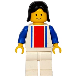 ver008G Torso met verticale strepen, blauwe armen, witte benen, zwart haar gebruikt *0M0000