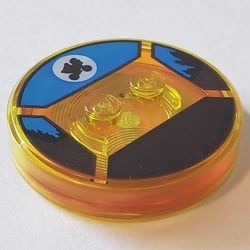 18602c02pb09-19 Dimensions Toy Tag 4x4x2/3 met 4 noppen met zwart en blauw patroon (E.T.) transparant geel NIEUW *5D0000