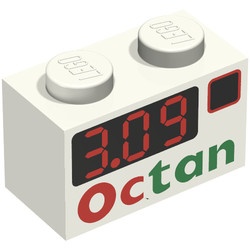 3004px1-1G Steen 1x2 opdruk OCTAN pompdisplay wit gebruikt *5V02-04