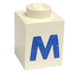 3005ptMb-1G Steen 1x1 met letter M dik wit gebruikt *5V01-13