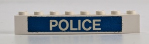 3008pb094-1G Steen 1x8 POLICE op blauwe ondergrond (Sticker) wit gebruikt *5V08-03