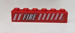 3009pb203L-5G Steen 1x6 FIRE en witte strepen LINKS (Sticker) rood gebruikt *5V06-08