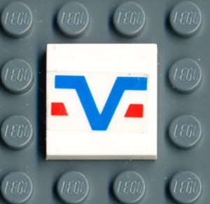 3068bpb0042-1G Tegel 2x2 blauwe V en rode lijnen (Sticker) wit gebruikt *5T05-07
