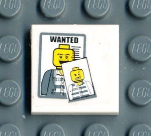 3068bpb0564-1G Tegel 2x2 gevangene ' WANTED' (Sticker) wit gebruikt *5T05-12