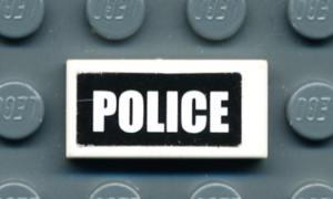 3069bpb0080-1G Tegel 1x2 POLICE zwart met witte letters (Sticker) wit gebruikt *5T02-05